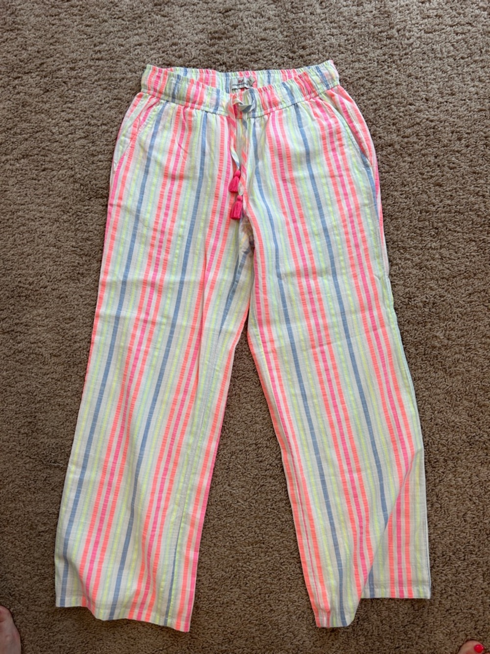 Vineyard Vines Neon Pink, Lime & Blue Striped linen Pants